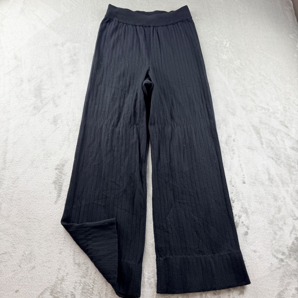 Abercrombie & Fitch Soft A&F Women's Medium Black Ribbed Knit Wide Leg Pants